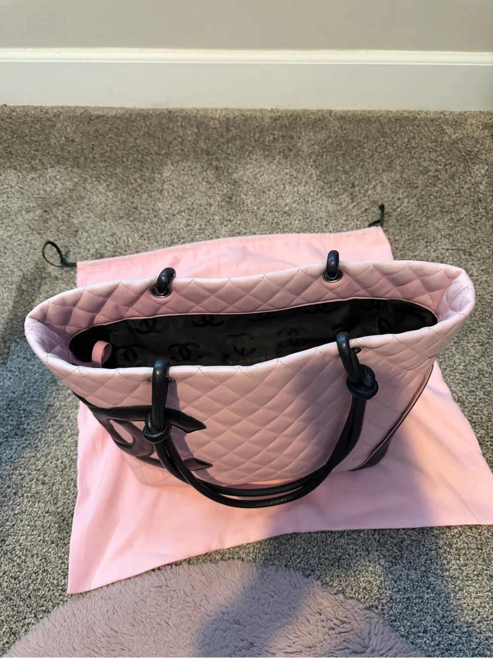 CHANEL Calfskin Quilted Large Cambon Tote Pink & Black Authentic - Picture 11 of 12